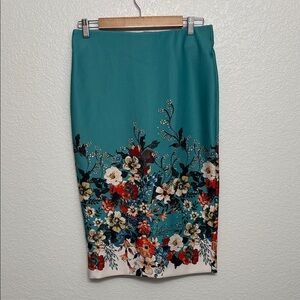 ECI Teal Floral Pencil Skirt